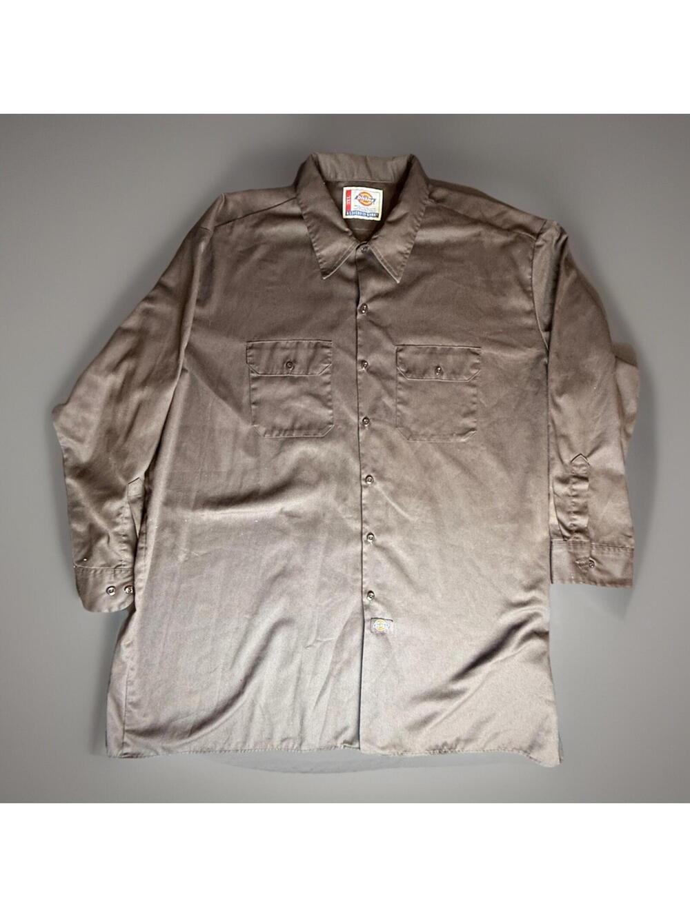 Dickies Long Sleeve Work Shirt Mens XXXL Khaki Tan Biker Skater Utility Grunge